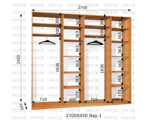 Шафа-купе Pefur 240-270х45х240 чотиридверна (Дзеркало/ДСП)